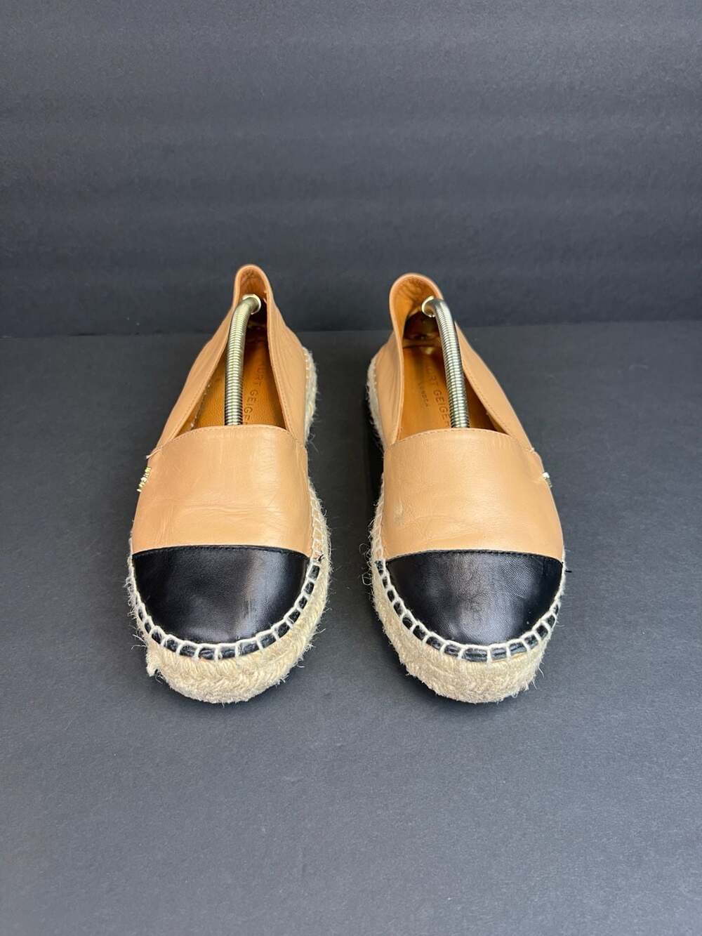 Kurt Geiger London Loafers Leather Espadrilles Shoes US 9- 9.5 EU 40 Tan Black